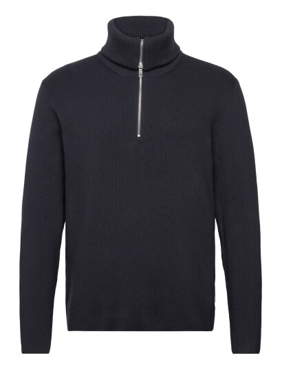 Lindbergh Half Zip Rib Knit W?. Oversized Col - Navy - XXL