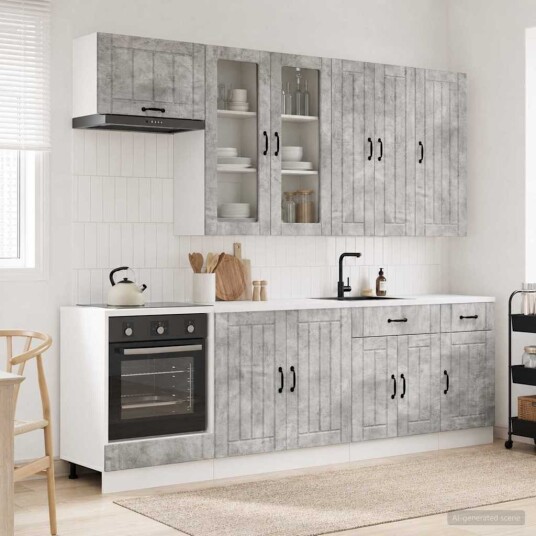 vidaXL Kjøkken enhet LUCCA 8 pcs Betonggrå Konstruert tre