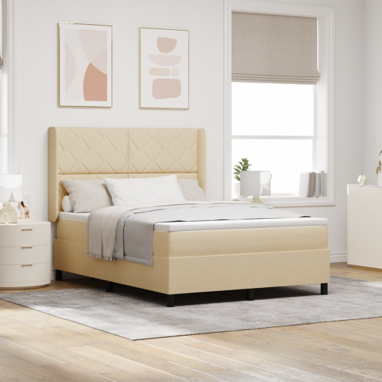 Box Spring Seng med Madrass Krem 140x200 cm Stoff