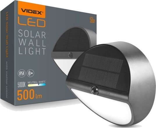 Videx Solcelle & sensor vegglampe IP54 120° spredning Kulør : Nøytral Videx Solcelle & sensor vegglampe IP54 120° spredning Kulør : Nøytral