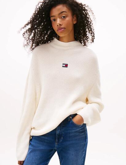 Tommy Jeans Tjw Mockneck Badge Sweater - White - M