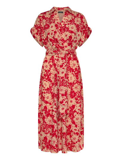 Lauren Ralph Lauren Floral Belted Crepe Dress Red 36