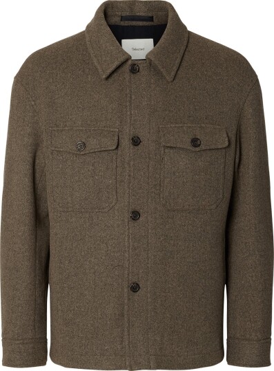 Selected Slmmitch Wool Blend Shacket Noos Brown L