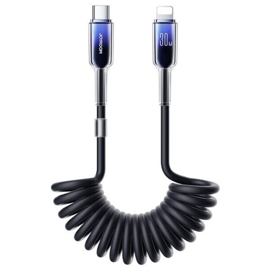 Joyroom Krystallklar USB-kabel Spiral 30W USB-C til belysning 1,5 m Svart