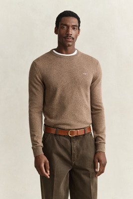 Gant Superfine Lambswool C Neck LT BROWN MELANGE S Gant Superfine Lambswool C Neck LT BROWN MELANGE S