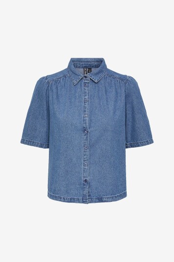 pieces Denimskjorte pcMag SS Denim Shirt Blå