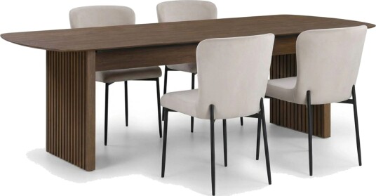 Richeto spisegruppe røkt eik 180 cm med 4 Elsie spisestoler - Røkt eik/beige