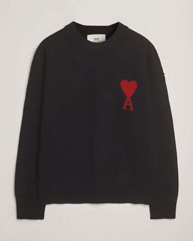Amì AMI Big Heart Logo Wool Knitted Sweater Black