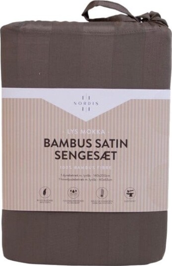 Nordisk Noel Bambus Sateng Sengetøy - 140x200cm, 60x63cm - Lys Mokka
