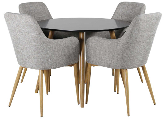 Venture Design Plaza & Comfort spisegruppe Svart/grå 4 st stoler & bord 100 cm