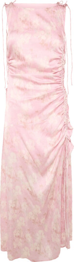 GANNI Printed Stretch Satin Gathered Long Dress Pink 36 GANNI Printed Stretch Satin Gathered Long Dress Pink 36