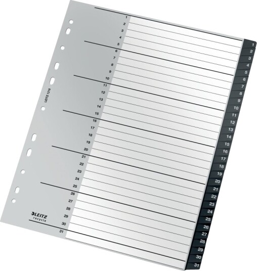 Leitz Recycle   Inndeler   31 Deler   Fortrykt: 1 31   Extra Wide   Med Fliker   Svart