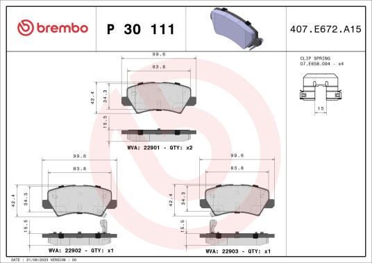 Bremseklosser BREMBO P 30 111 Bremseklosser BREMBO P 30 111