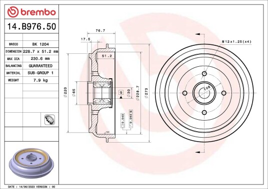 Bremsetrømmel BREMBO 14.B976.50