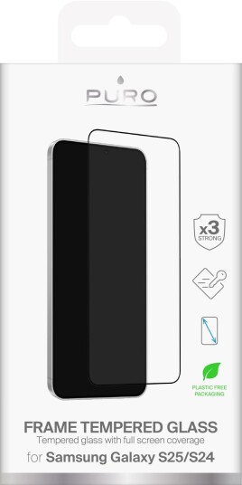 Puro Herdet Glass Ramme for Samsung Galaxy S24/S25 - Svart Skjermbeskytter