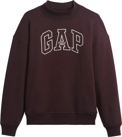 GAP Vintagesoft Oversized Mockneck Logo Sweatshirt   Brown   XXS/XS