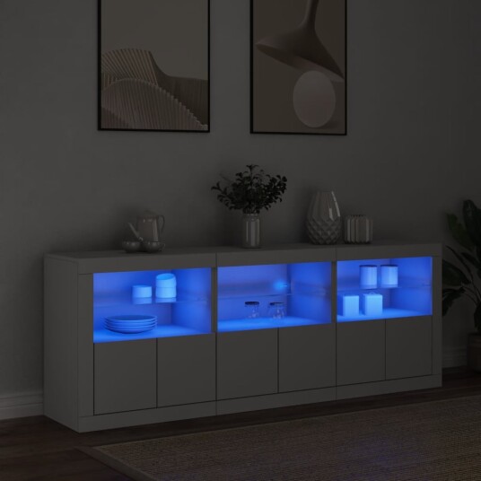vidaXL Skjenk med LED-lys hvit 181,5x37x67 cm