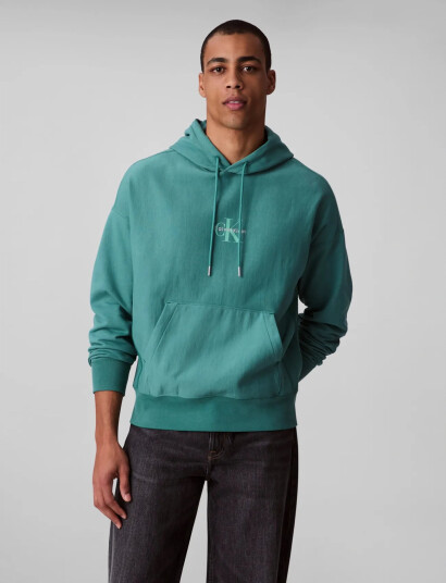 Calvin Klein Jeans Premium Terry Micro Monologo Hoo - Green - XS