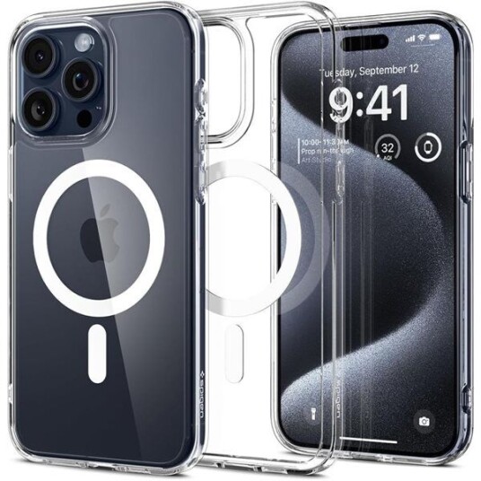 Spigen Ultra Hybrid MagFit Mobildeksel til iPhone 15 Pro - Hvit, MagSafe Kompatibel