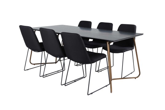 Venture Design Petra & Muce spisegruppe Svart/svart 6 stoler & bord 190 x 90 cm