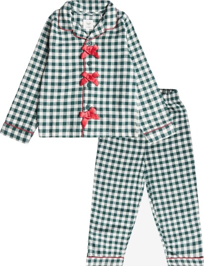 Chelsea Peers Kids" Green Gingham Bow Long Pyjama Set GREEN 5 6 Chelsea Peers Kids" Green Gingham Bow Long Pyjama Set GREEN 5 6