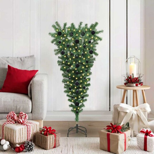  Opp ned kunstig forhåndsbelyst juletre med kule sett 120 cm