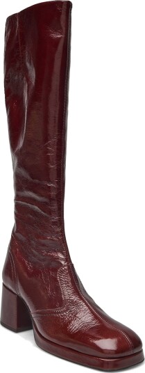 MIISTA Donna Crinkle Brown Tall Boots Red 40