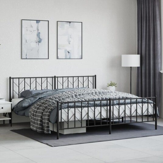 vidaXL Sengeramme i metall med hode- og fotgavl svart 193x203 cm 8721012249943