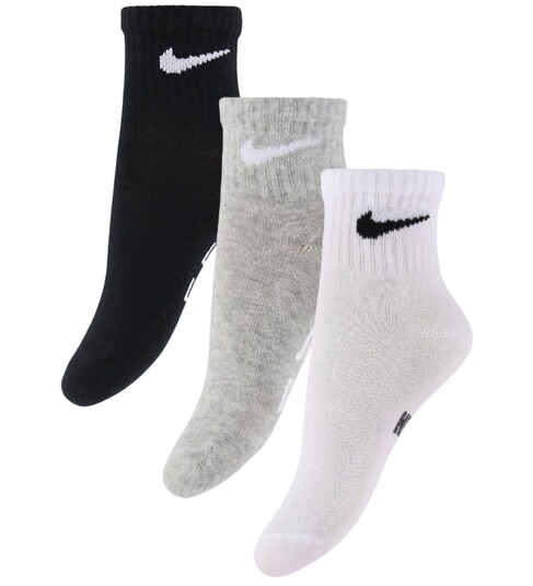 Nike 3Q 3Pk Quarter Sock White 6 12M