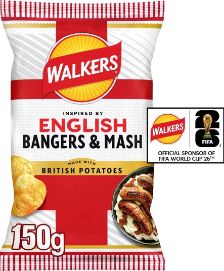 Walkers Max English Bangers & Mash Potetgull med Pølse og Potetstappesmak 150 gram UK