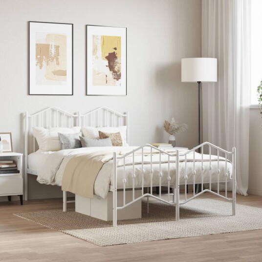 vidaXL Sengeramme i metall med hode- og fotgavl hvit 120x190 cm 8721012211629