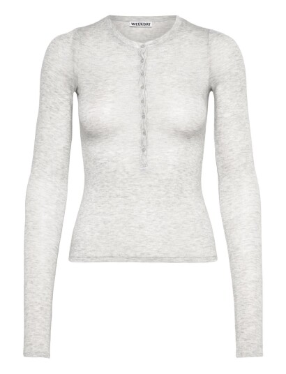 Weekday Slim Long Sleeved Henley Top Grey L Weekday Slim Long Sleeved Henley Top Grey L