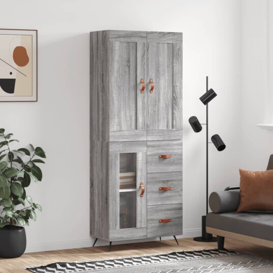 vidaXL Highboard grå sonoma 69,5x34x180 cm konstruert tre 8720845493417 vidaXL Highboard grå sonoma 69,5x34x180 cm konstruert tre 8720845493417