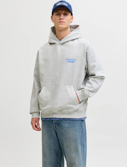 Jack & Jones Jornorrebro Typo Back Sweat Hood Sn   Grey   XXL