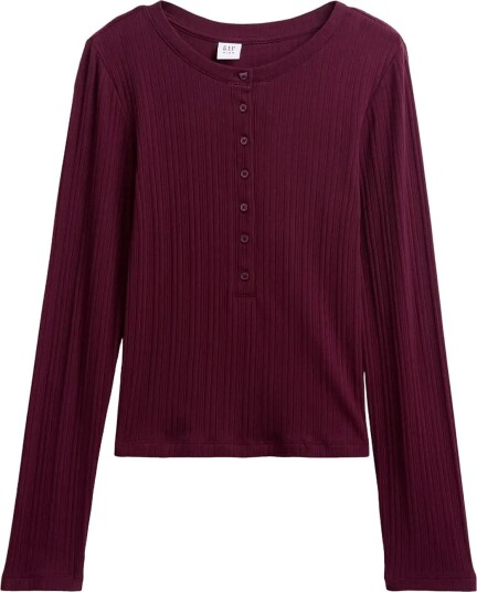 GAP Rib Henley T Shirt From The Gap Collection TUSCAN RED 140/146
