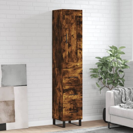 vidaXL Highboard røkt eik 34,5x34x180 cm konstruert tre 8720845496449