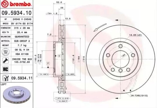 Bremseskive BREMBO 09.5934.11 Bremseskive BREMBO 09.5934.11