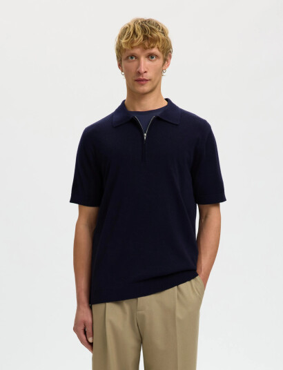 Selected Slhtray Ss Knit Half Zip Polo Noos Navy L Selected Slhtray Ss Knit Half Zip Polo Noos Navy L
