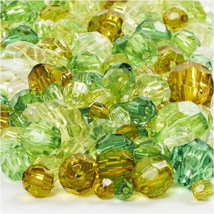 Diverse Harmoni fasettperlemiks str 4-12 mm hullstr 1-2,5 mm 250 g grønn harmoni 250g ca 860 stk