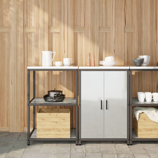  Kjøkkenoppbevaringssett med hylle 2 pcs Sølv 120 x 50 x 92 cm