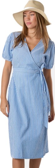 Seaside Marina Seersucker Wrap Dress W