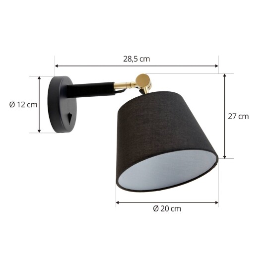 Lucande Movado-vegglampe, justerbar, svart/gull
