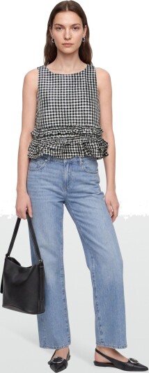 Ganni Check Print Ruffled Top Black 38