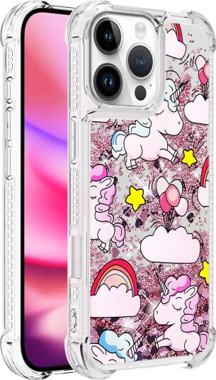 Trolsk Mobildeksel med Flytende Glitter Enhjørning (iPhone 16 Pro)