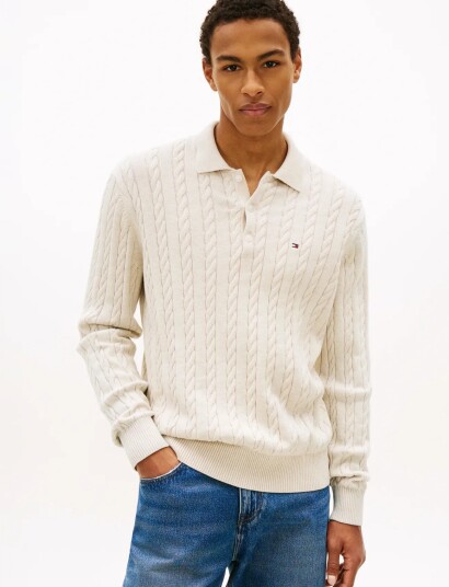 Tommy Hilfiger Classic Cotton Cable Ls Polo Cream S