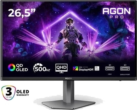 AOC AGON PRO AG276QKD2 26.5" QD-OLED Skjerm 2560x1440 500Hz HDR Sort AOC AGON PRO AG276QKD2 26.5" QD-OLED Skjerm 2560x1440 500Hz HDR Sort