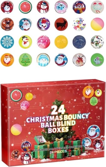 Sprettballer Adventskalender 2025 24 Dager Jule Nedtellingskalender med Sprettballer i Gummi Julefestgaver
