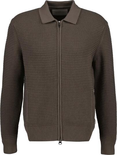 Gant Textured Zip Polo Cardigan Brown S