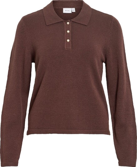 Vila Viril L/S Polo Pullover Knit Noos Brown XS