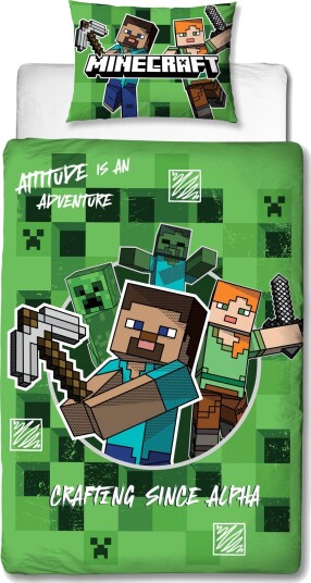Licens Minecraft sengetøy 100% bomull Barnesengetøy 140x200 cm Alex og Steve Grønn